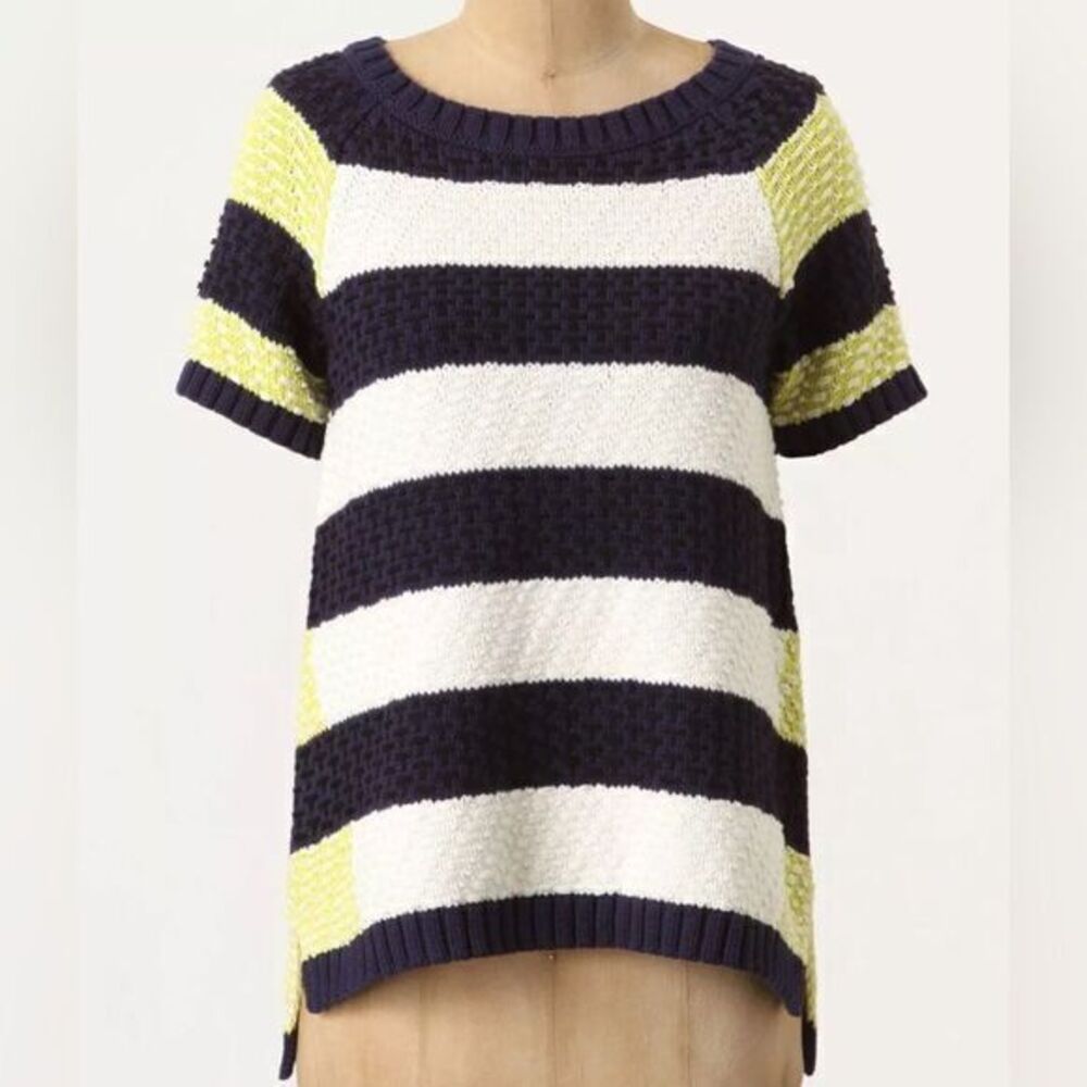 Anthropologie Fiets Voor 2 Early Tides Color Block Striped Short Sleeve Sweater